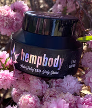 Load image into Gallery viewer, Hempbody pain relief CBD body butter is made with all natural therapeutic ingredients. Scientifically developed to absorb into the skin to ease achy joints &amp; calm overworked and sore muscles.
