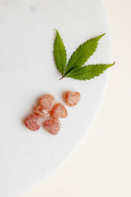 Load image into Gallery viewer, Try our all new organic 300MG heart Gummies (50MG of CBD per gummy)!  These delicious relaxing candies are watermelon and cherry flavors.
